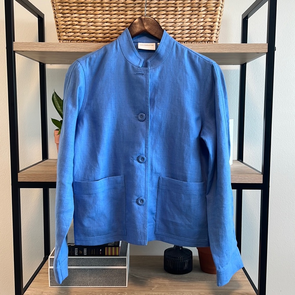 Liz Claiborne Cornflower Blue Mandarin Collar Button Jacket